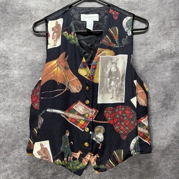 VTG Liz Claiborne Suit Vest Women's 10 Horse Equestrian Scottish Hunting Preppy - Picture 1 of 6
